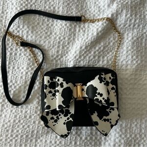 Black and White Crossbody Bag with Floral Motifs